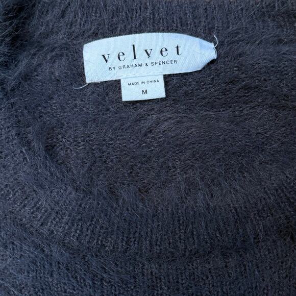 Velvet by Graham & Spencer Women's Ray Feather Yarn Fuzzy Dark Gray Sweater - Picture 3 of 5